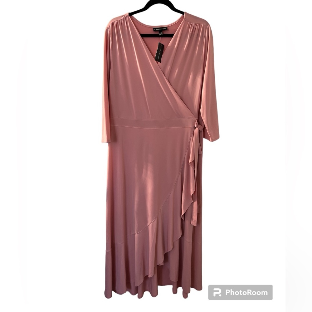 Lane Bryant Midi Dress Women's 14/16 Pink Midi Quarter Sleeve V Neck